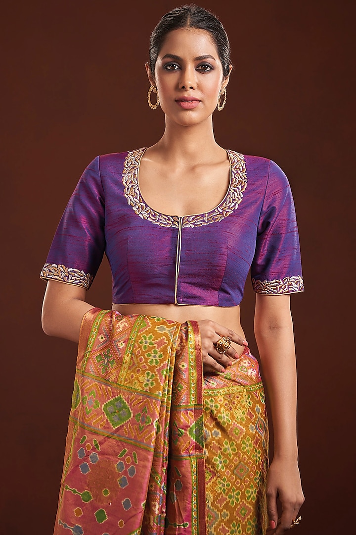 Purple Tissue Zari Embroidered Blouse by Salwar Studio