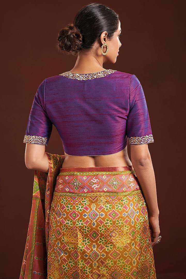 Purple Tissue Zari Embroidered Blouse by Salwar Studio at Pernia's Pop Up Shop