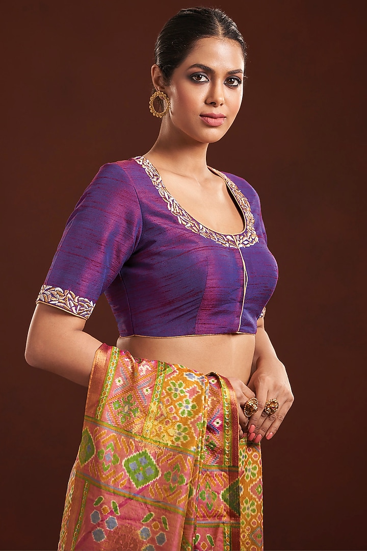 Purple Tissue Zari Embroidered Blouse by Salwar Studio at Pernia's Pop Up Shop