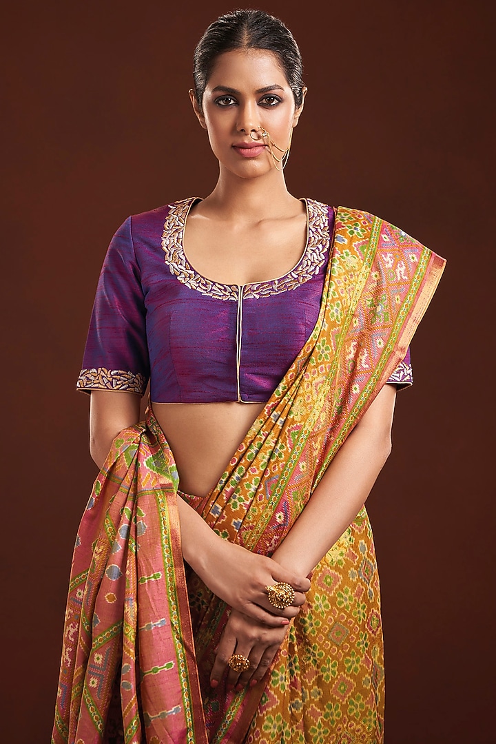 Purple Tissue Zari Embroidered Blouse by Salwar Studio at Pernia's Pop Up Shop