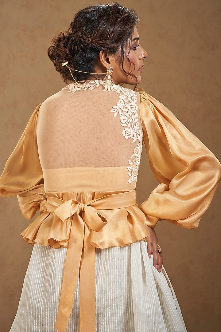 Gold Satin Floral Embroidered Blouse by Salwar Studio at Pernia's Pop Up Shop