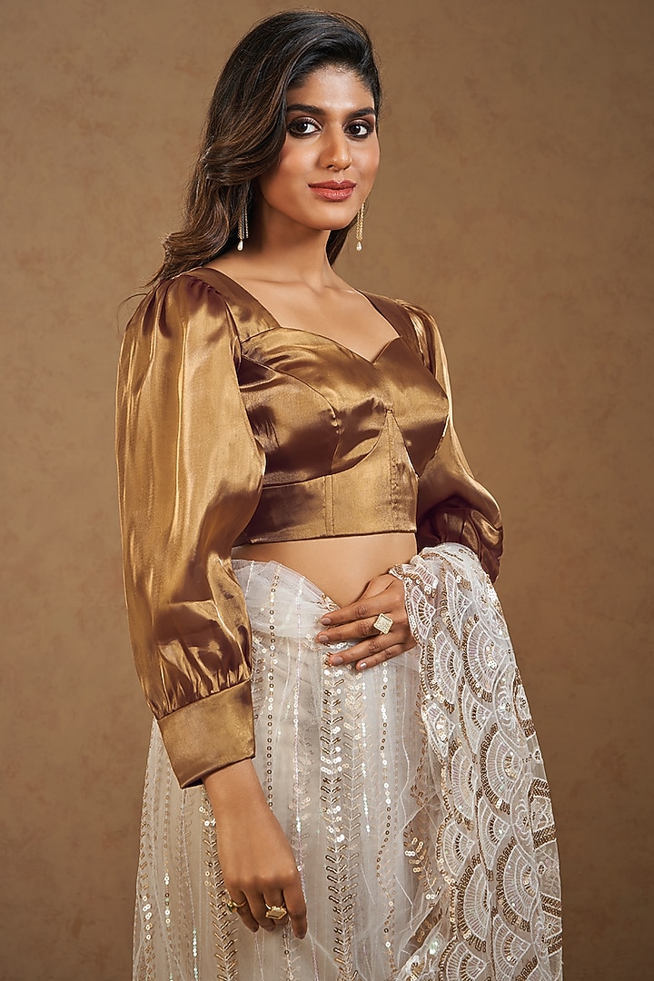 Copper Silk Tissue Blouse by Salwar Studio at Pernia's Pop Up Shop