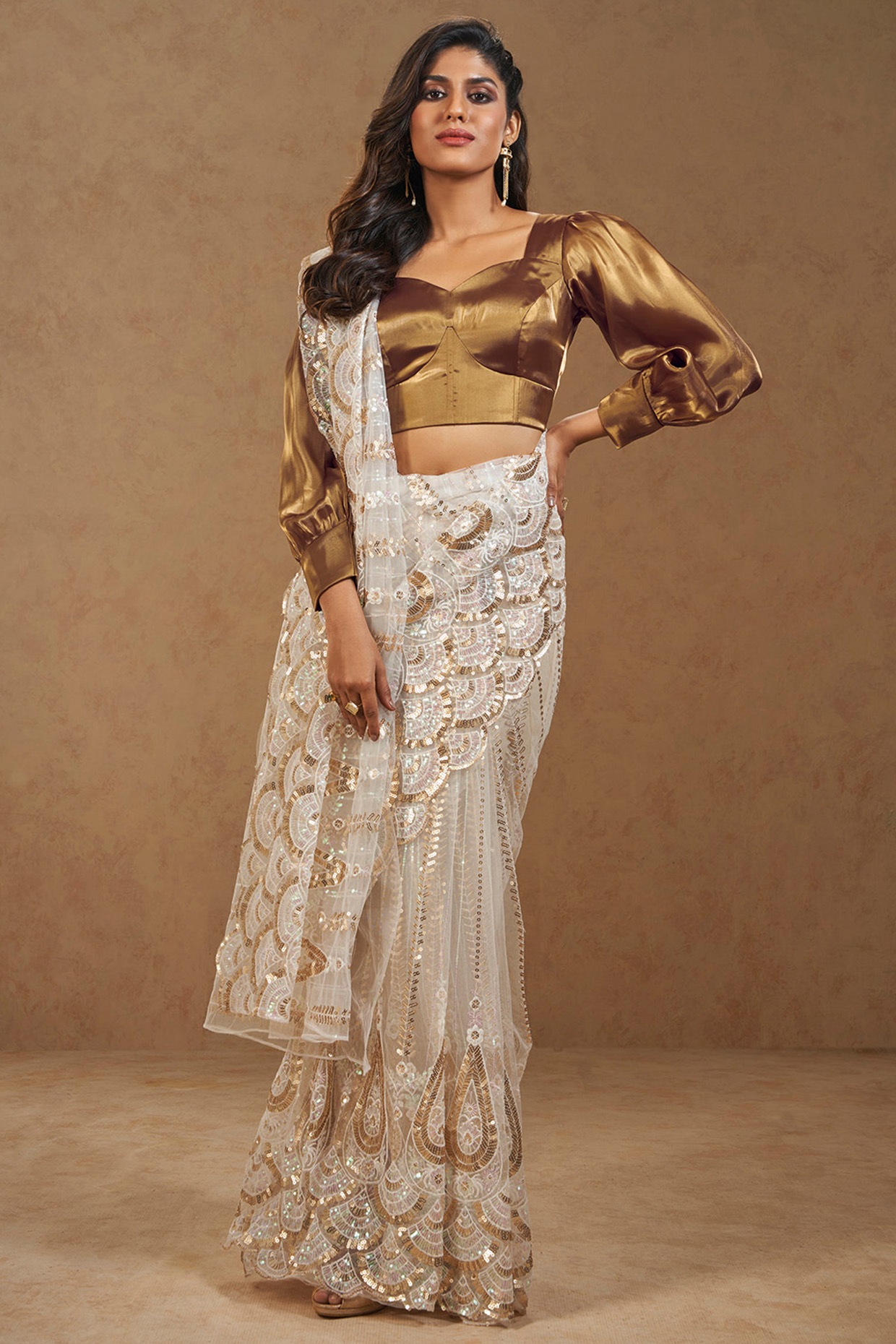 copper sequin blouse