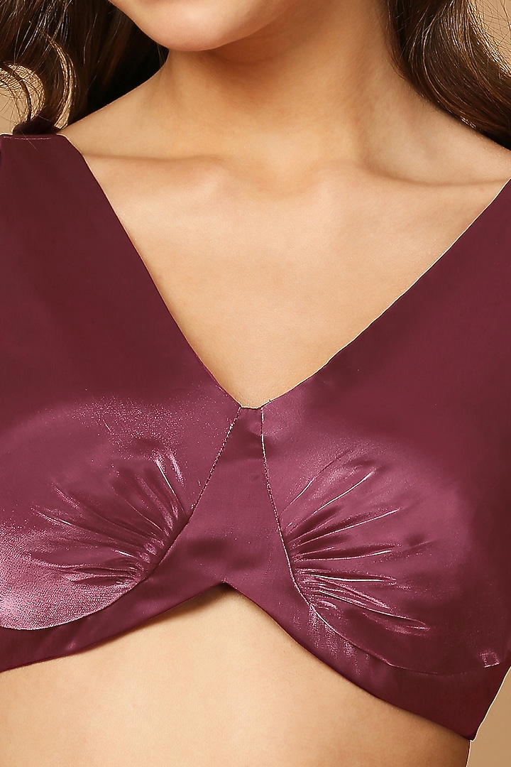 Maroon Tissue Ruched Blouse by Salwar Studio at Pernia's Pop Up Shop