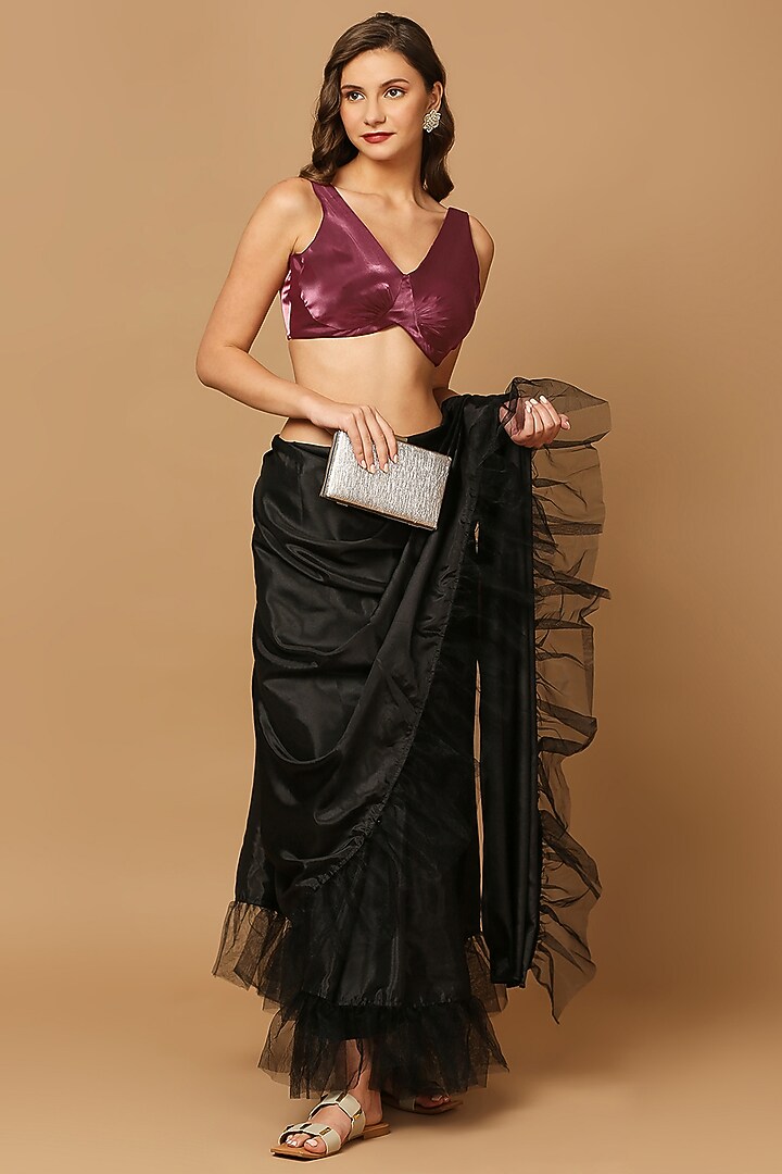 Maroon Tissue Ruched Blouse by Salwar Studio at Pernia's Pop Up Shop