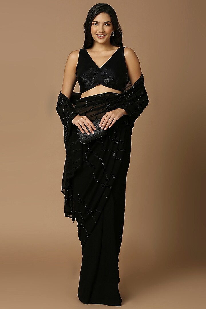 Black Tissue Ruched Blouse by Salwar Studio at Pernia's Pop Up Shop