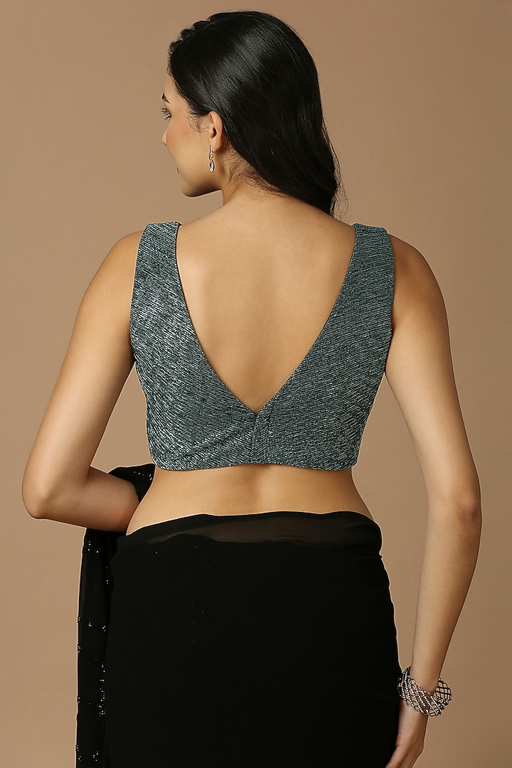 Charcoal Grey Net Shimmer Blouse by Salwar Studio at Pernia's Pop Up Shop