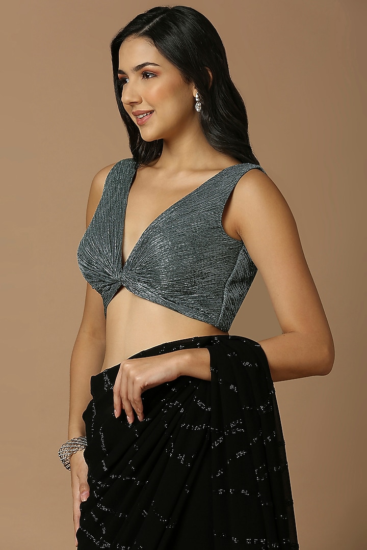 Charcoal Grey Net Shimmer Blouse by Salwar Studio at Pernia's Pop Up Shop