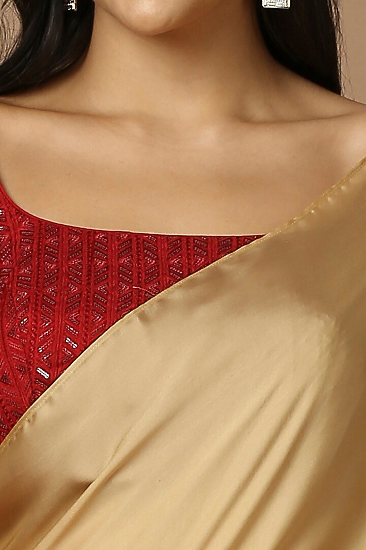 Golden Satin Pre-Draped Festive Saree by Salwar Studio at Pernia's Pop Up Shop
