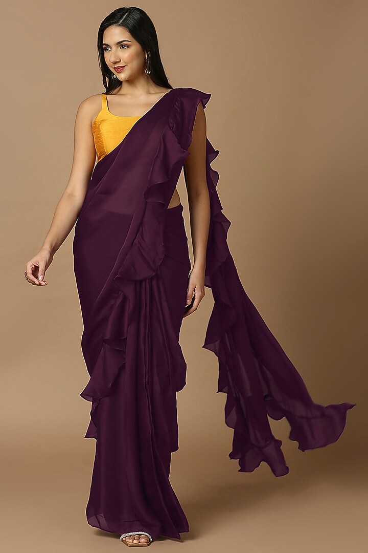 Purple Satin Pre-Draped Festive Saree by Salwar Studio at Pernia's Pop Up Shop