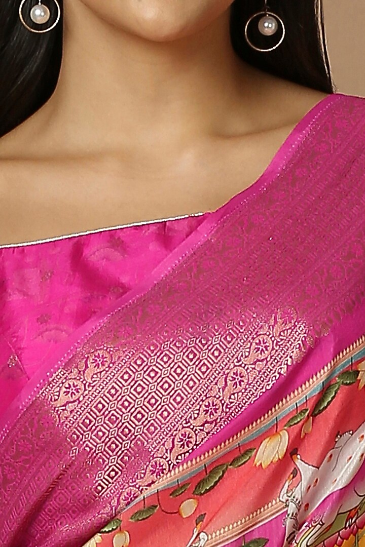 Mustard Silk Blend Floral Printed Festive Saree Set by Salwar Studio at Pernia's Pop Up Shop