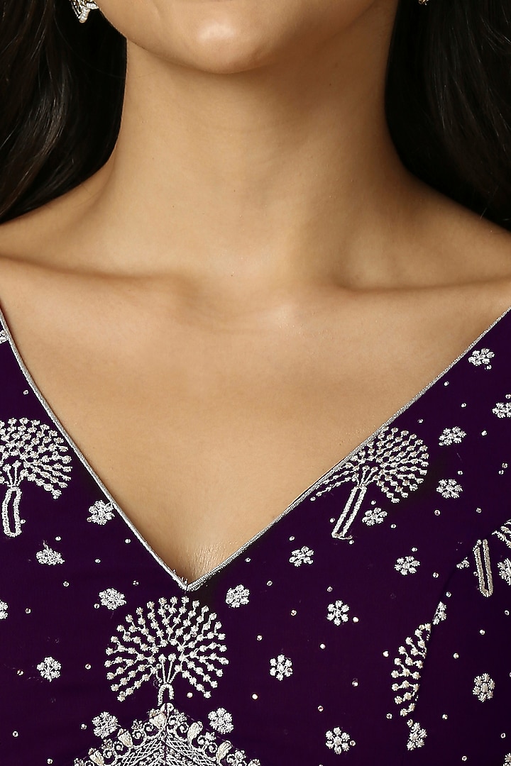 Purple Georgette Thread Embroidered Festive Saree Set by Salwar Studio at Pernia's Pop Up Shop