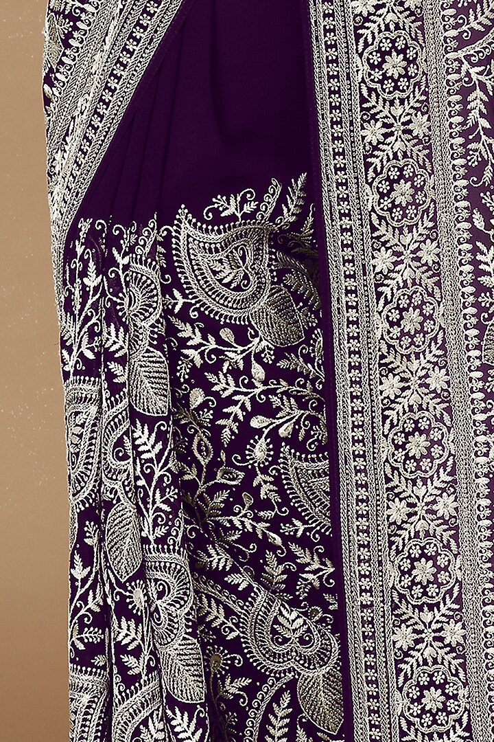 Purple Georgette Thread Embroidered Festive Saree Set by Salwar Studio at Pernia's Pop Up Shop