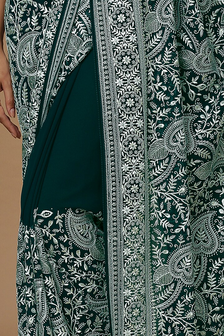 Teal Green Georgette Thread Embroidered Festive Saree Set by Salwar Studio at Pernia's Pop Up Shop