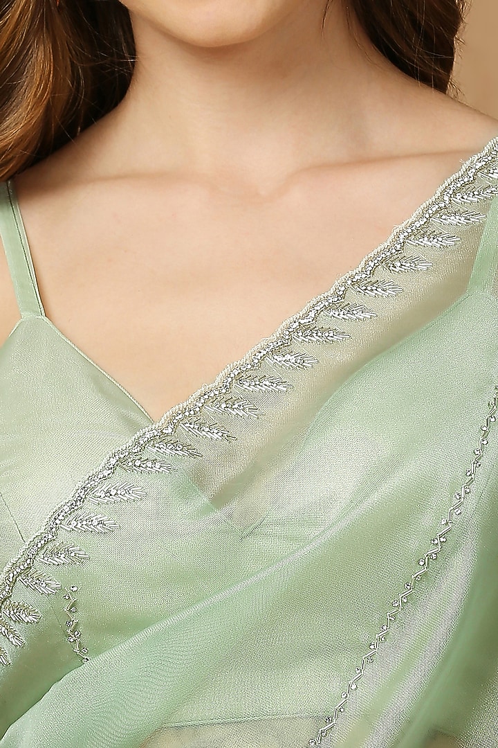 Sea Green Organza Cutdana Embroidered Festive Saree Set by Salwar Studio at Pernia's Pop Up Shop