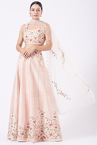 Rose Water Pink Hand Embroidered Lehenga Set by Salt and Spring