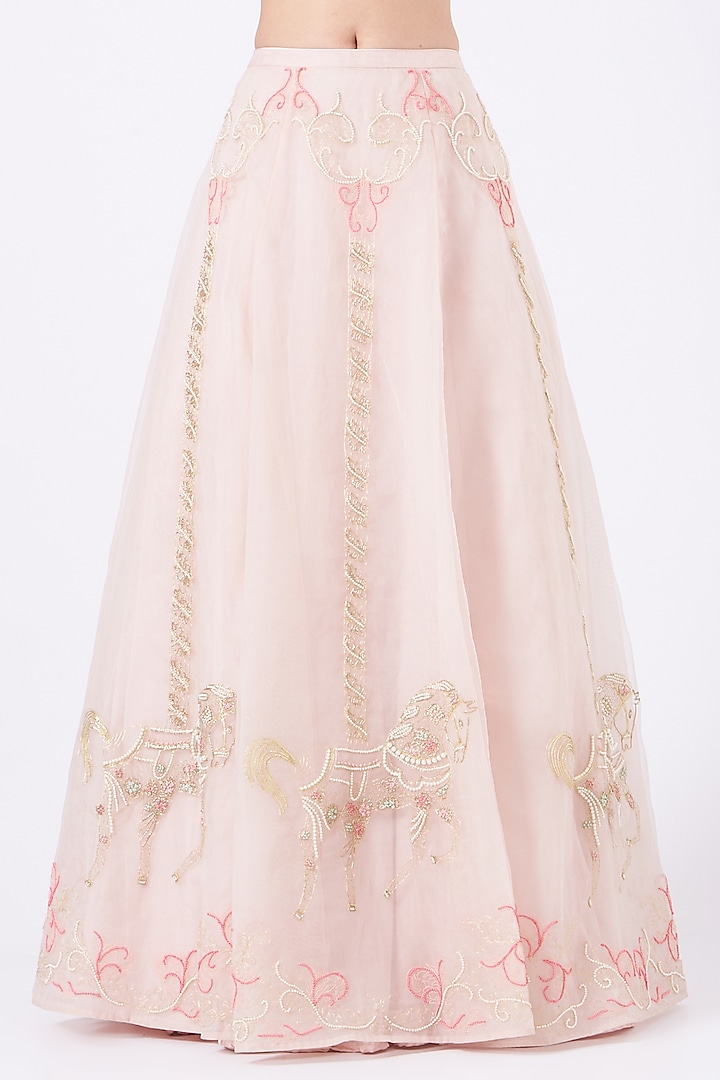 Soft Pink Hand Embroidered Wedding Lehenga Set by Salt and Spring at Pernia's Pop Up Shop