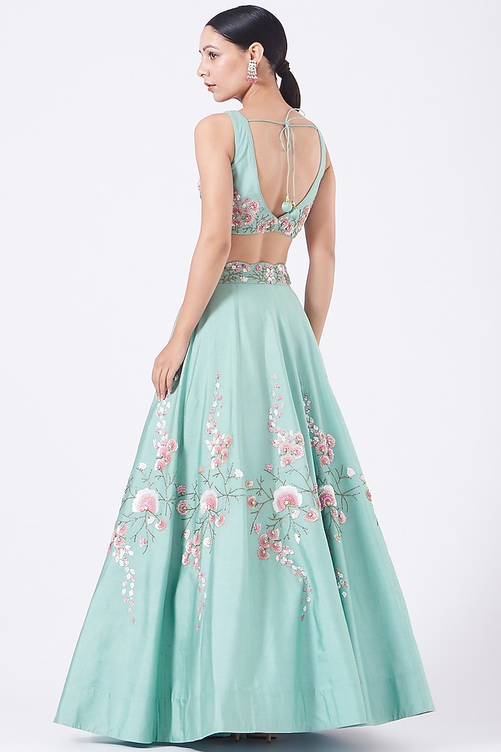 Mint Green Embroidered Wedding Lehenga Set by Salt and Spring at Pernia's Pop Up Shop