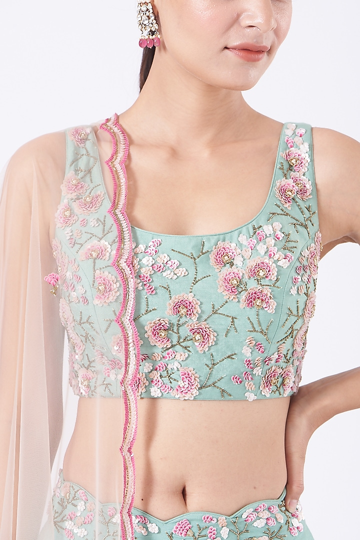 Mint Green Embroidered Wedding Lehenga Set by Salt and Spring at Pernia's Pop Up Shop