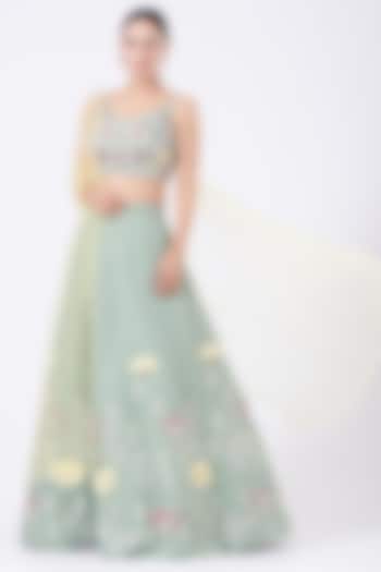 Sea Green Embroidered Lehenga Set by Salt and Spring
