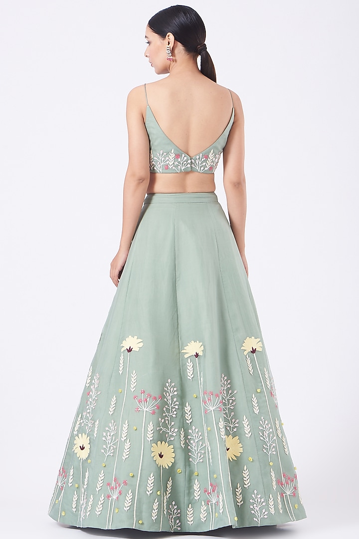 Sea Green Embroidered Wedding Lehenga Set by Salt and Spring at Pernia's Pop Up Shop