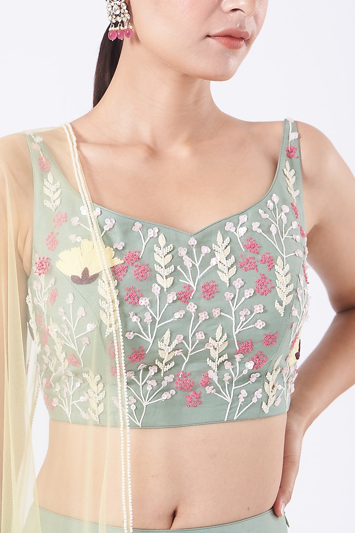 Sea Green Embroidered Wedding Lehenga Set by Salt and Spring at Pernia's Pop Up Shop