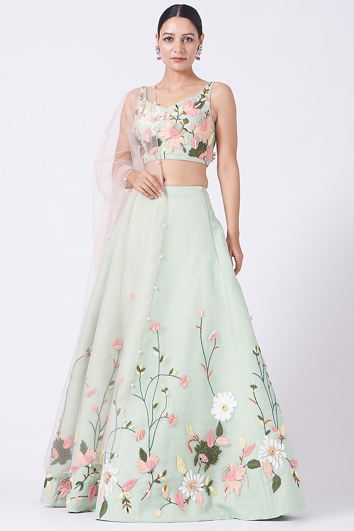 Mint Embroidered Lehenga Set by Salt and Spring
