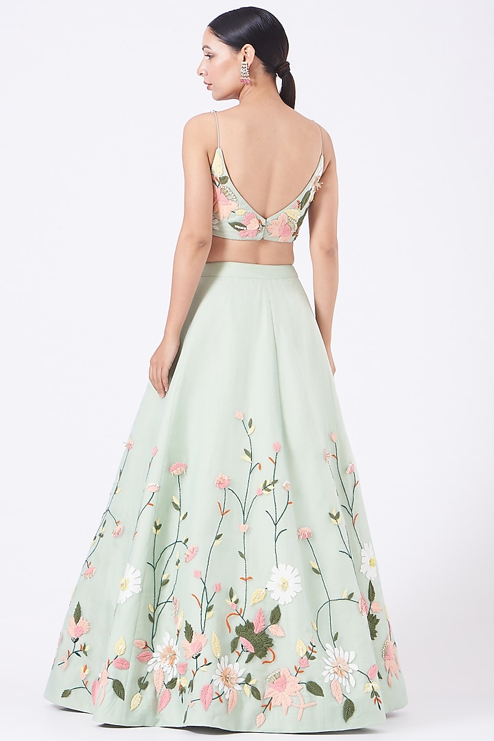 Mint Embroidered Wedding Lehenga Set by Salt and Spring at Pernia's Pop Up Shop