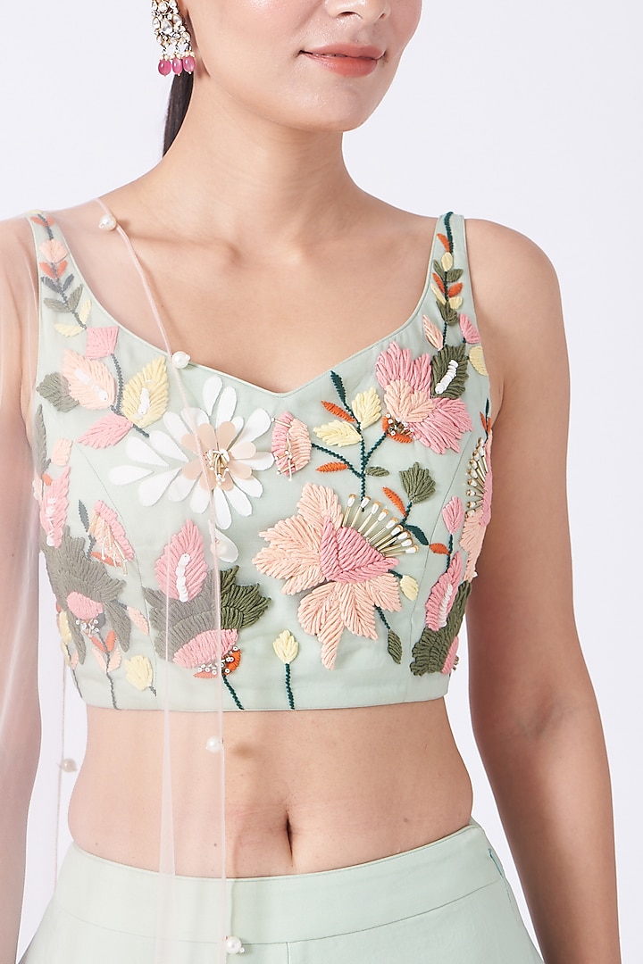 Mint Embroidered Wedding Lehenga Set by Salt and Spring at Pernia's Pop Up Shop