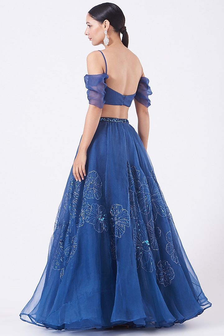 Cobalt Blue Hand Embroidered Wedding Lehenga Set by Salt and Spring at Pernia's Pop Up Shop