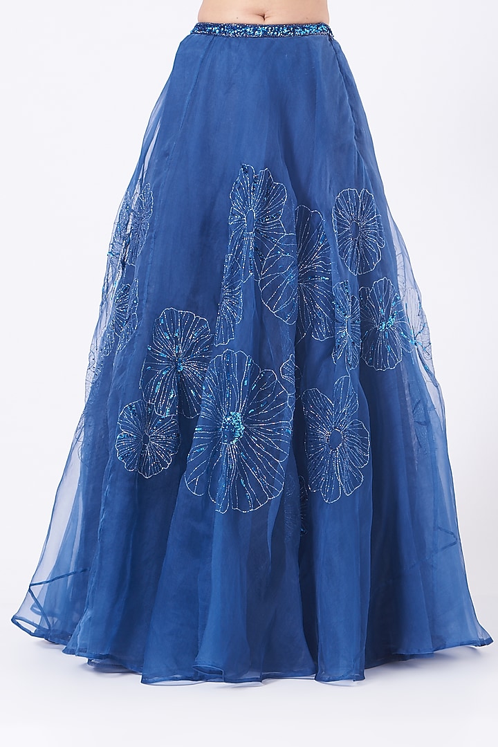 Cobalt Blue Hand Embroidered Wedding Lehenga Set by Salt and Spring at Pernia's Pop Up Shop