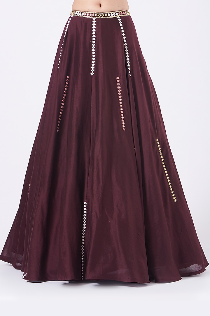 Wine Embroidered Flared Wedding Lehenga Set by Salt and Spring at Pernia's Pop Up Shop