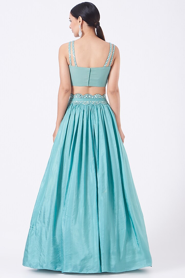 Teal Embroidered Wedding Lehenga Set by Salt and Spring at Pernia's Pop Up Shop
