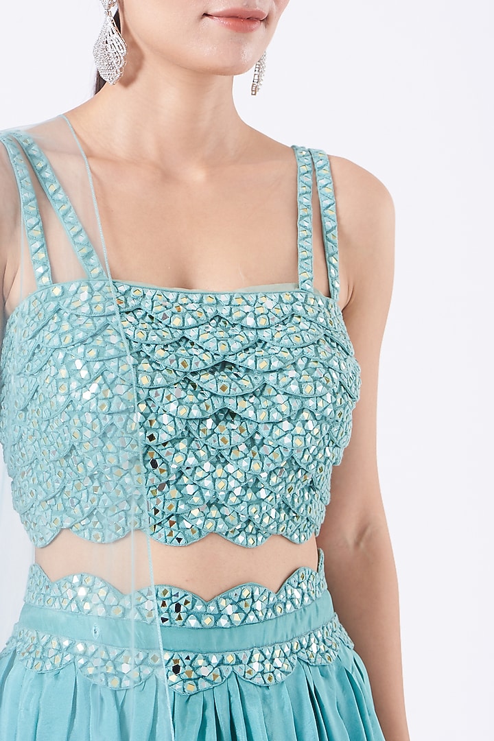 Teal Embroidered Wedding Lehenga Set by Salt and Spring at Pernia's Pop Up Shop
