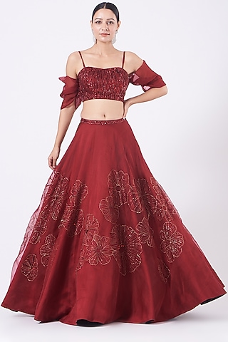 Marsala Hand Embroidered Lehenga Set by Salt and Spring