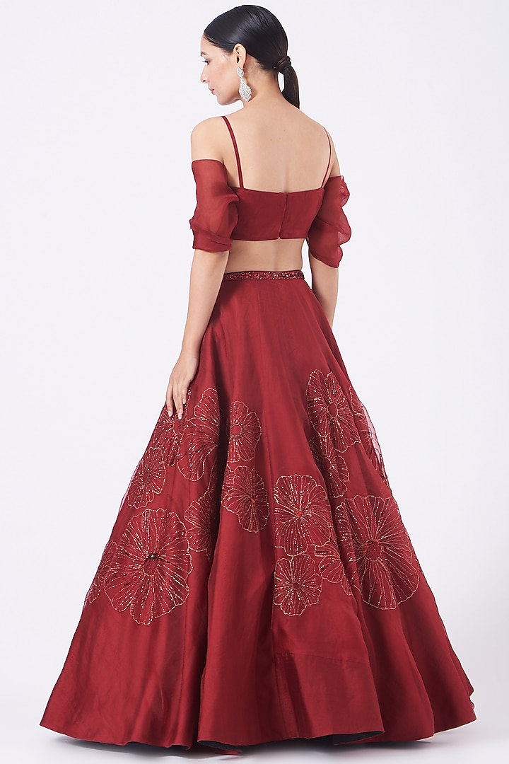 Marsala Hand Embroidered Wedding Lehenga Set by Salt and Spring at Pernia's Pop Up Shop