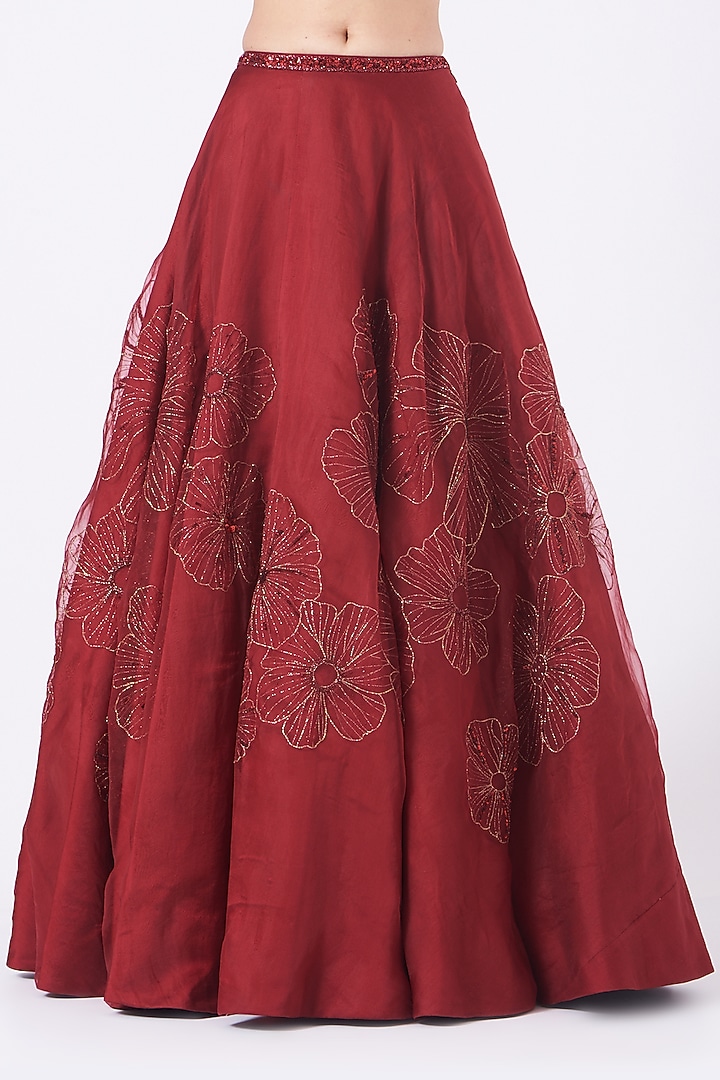 Marsala Hand Embroidered Wedding Lehenga Set by Salt and Spring at Pernia's Pop Up Shop