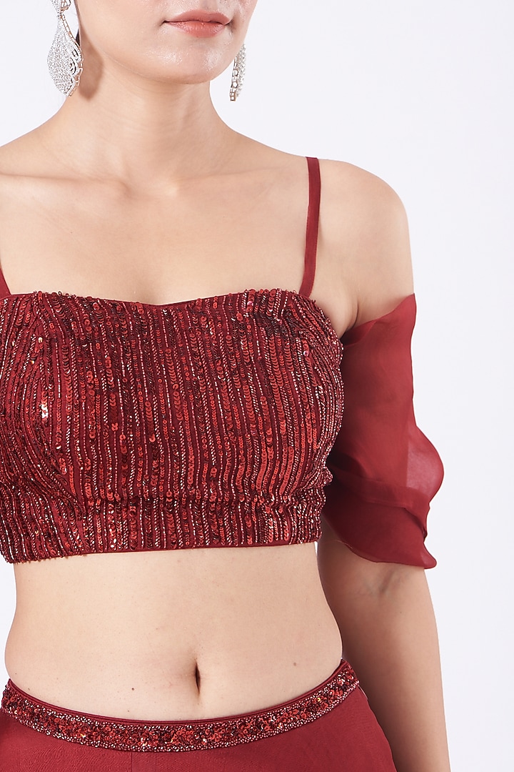 Marsala Hand Embroidered Wedding Lehenga Set by Salt and Spring at Pernia's Pop Up Shop