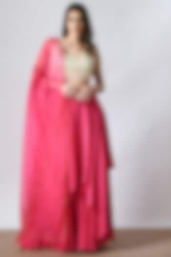 Pink Crepe Layered Wedding Lehenga Set by Salt and Spring at Pernia's Pop Up Shop