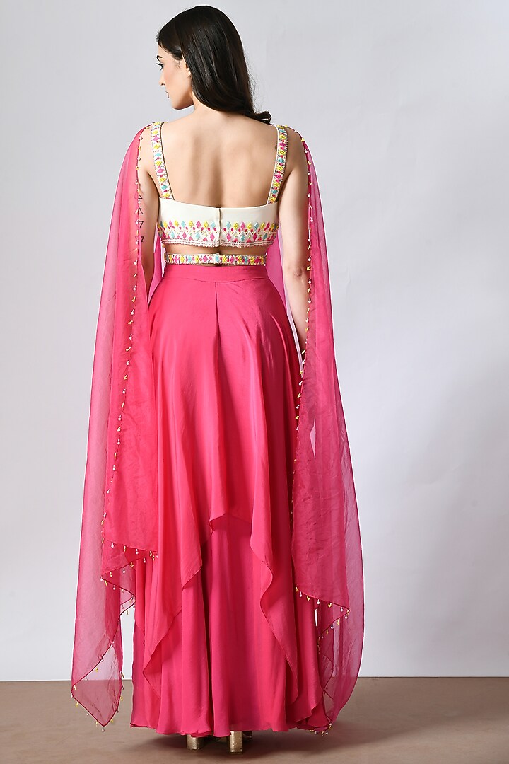 Pink Crepe Layered Wedding Lehenga Set by Salt and Spring at Pernia's Pop Up Shop