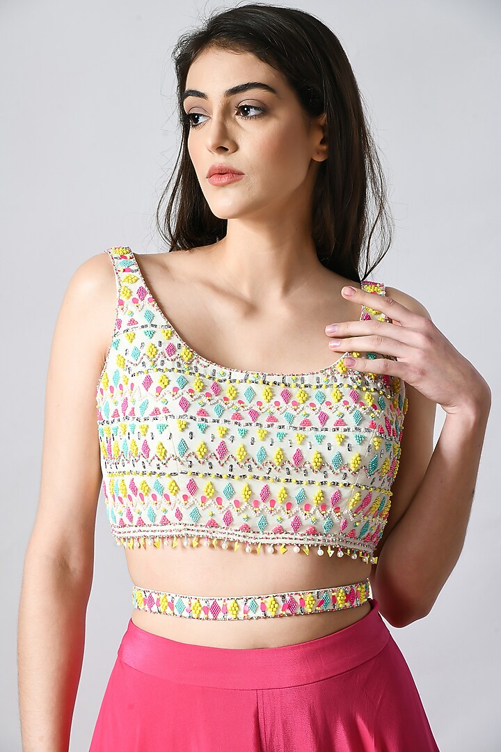 Pink Crepe Layered Wedding Lehenga Set by Salt and Spring at Pernia's Pop Up Shop