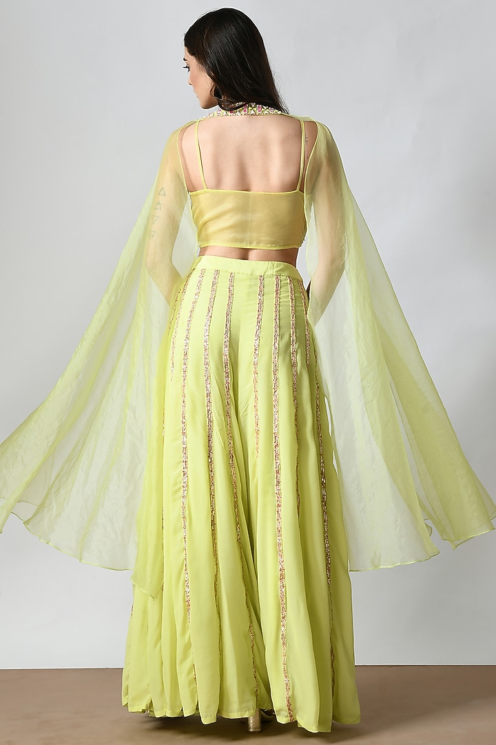 Lime Green Crepe Embroidered Pant Set by Salt and Spring at Pernia's Pop Up Shop