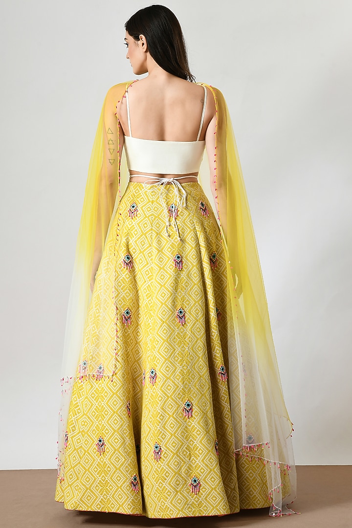 Mustard Yellow Jacquard Embellished Wedding Lehenga Set by Salt and Spring at Pernia's Pop Up Shop