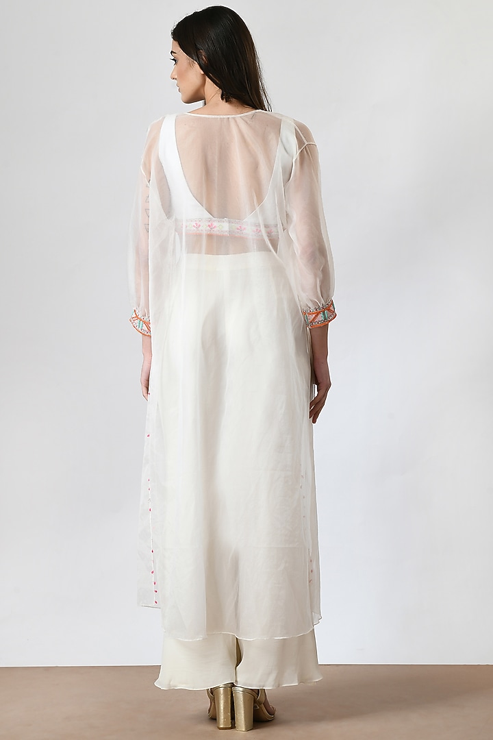 Ivory Organza Embroidered Cape Set by Salt and Spring at Pernia's Pop Up Shop