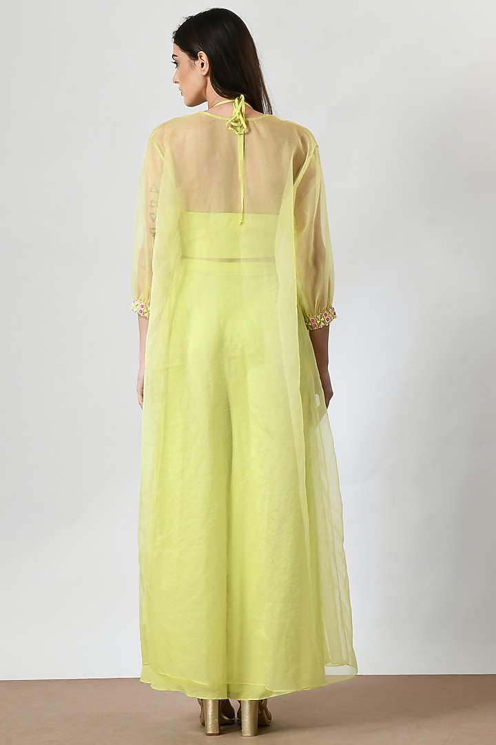 Lime Green Organza Embroidered Cape Set by Salt and Spring at Pernia's Pop Up Shop