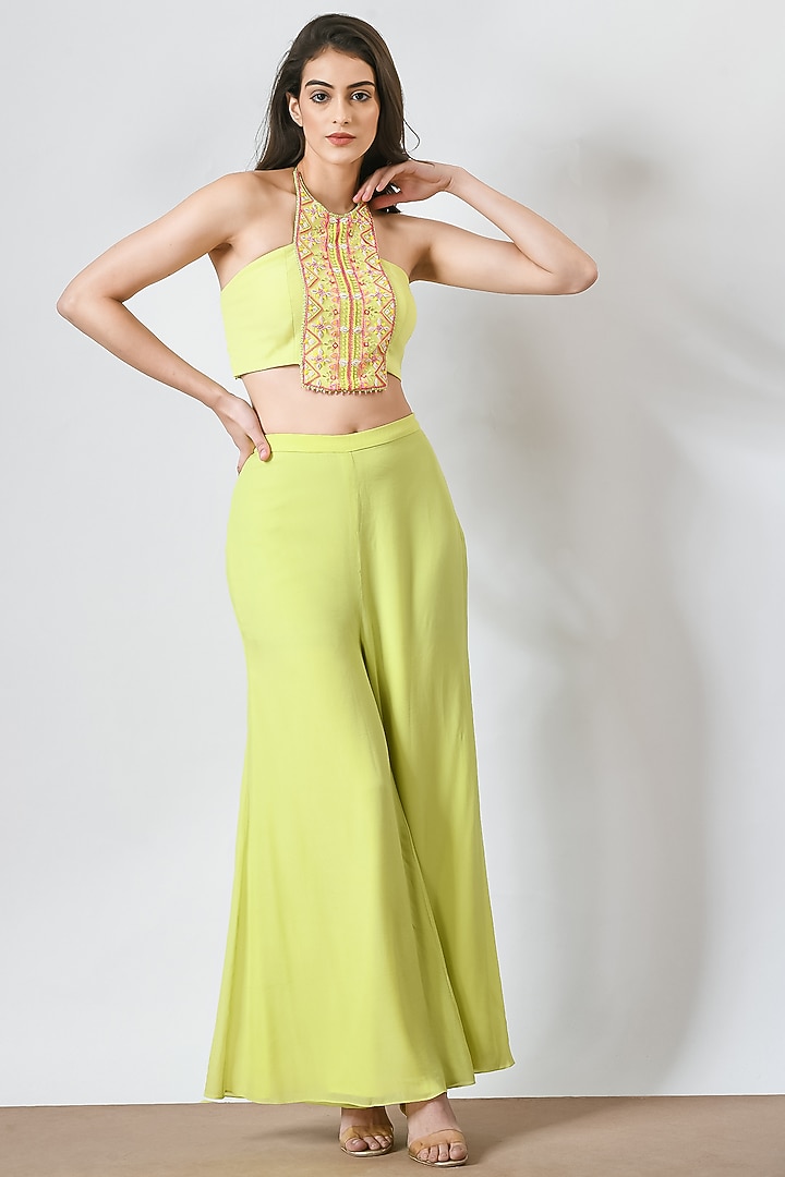 Lime Green Organza Embroidered Cape Set by Salt and Spring at Pernia's Pop Up Shop