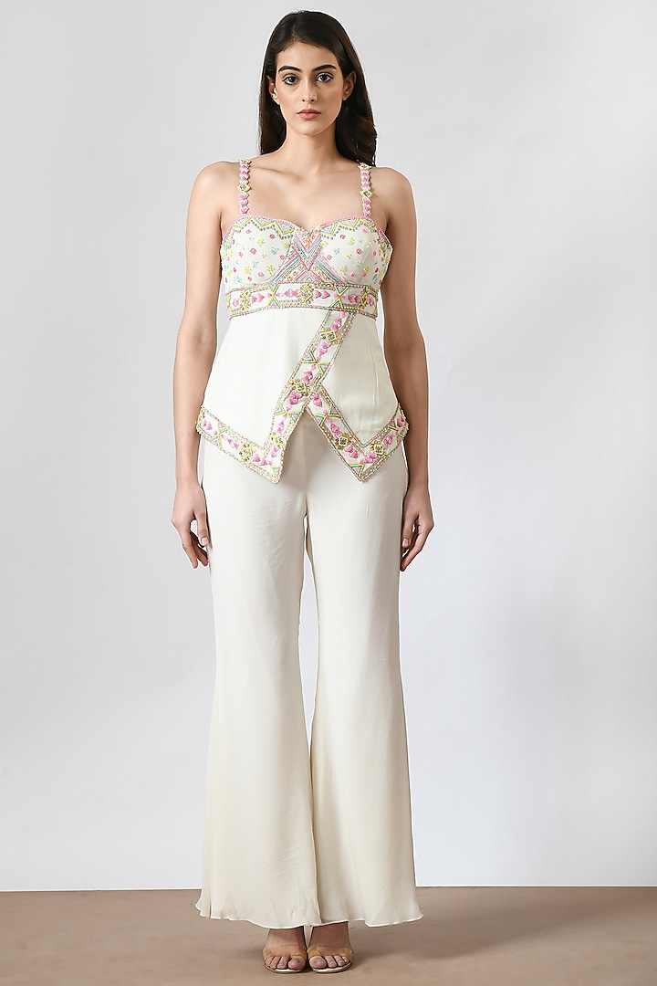 Ivory Crepe Flared Pant Set by Salt and Spring at Pernia's Pop Up Shop