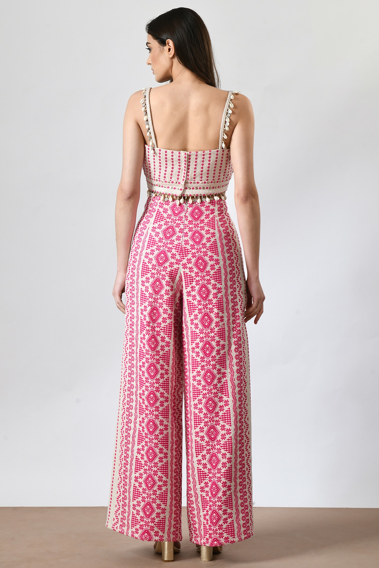 Pink Jacquard Pant Set Design by Salt and Spring at Pernia's Pop
