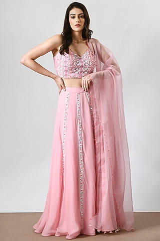 Pink Crepe Lehenga Set by Salt and Spring