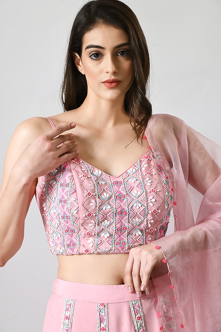 Pink Crepe Wedding Lehenga Set by Salt and Spring at Pernia's Pop Up Shop